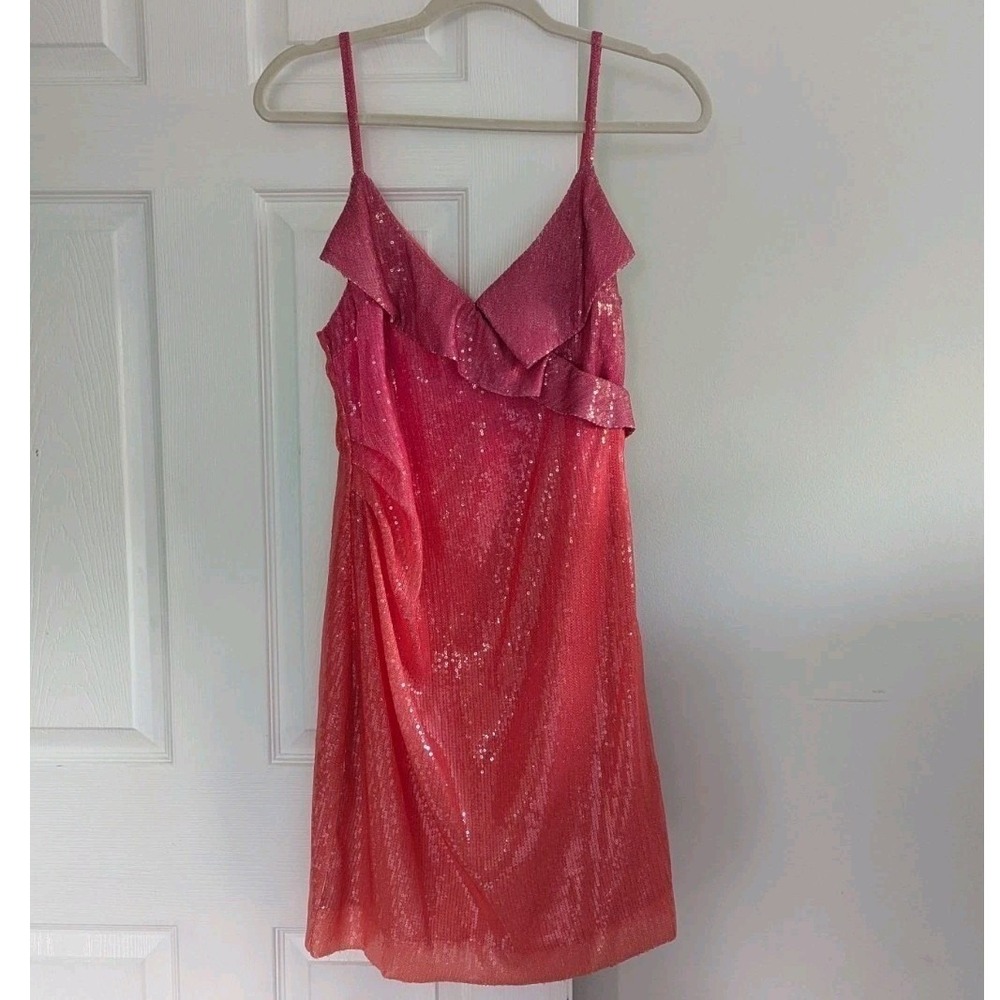 Sleeveless Pink Ombre Sequin Ruffle Mini Dress Sz 8 Cocktail Party Wedding NWT